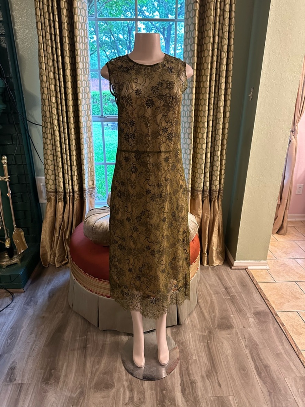 Vince Black and Gold Floral Midi Dress